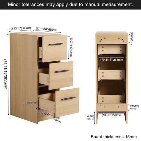 Slim Freestanding Bathroom Storage Cabinet, 3 Drawers - Light Oak HouseOfZazla
