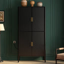 U_STYLE Modern Fluted Wine Cabinet with Glass Display & Stemware Rack HouseOfZazla