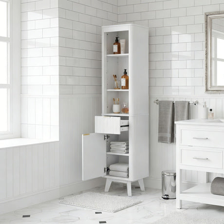 Tall Bathroom Storage Cabinet With Adjustable Shelves And 1 Drawer & Door HouseOfZazla