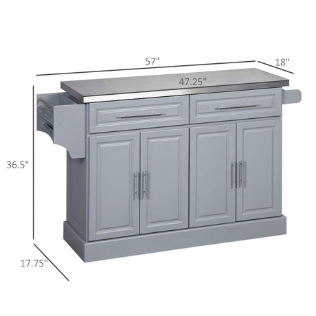 Homcom - Rolling Kitchen Island With Storage, Portable Kitchen Cart With Stainless Steel Top, 2 Drawers, Spice, Knife And Towel Rack And Cabinets HouseOfZazla