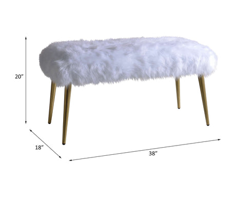 Bagley II Faux Fur Bench - White / Gold HouseOfZazla