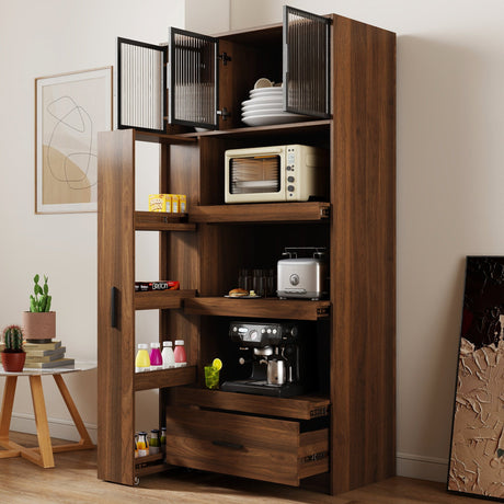 70.87" Tall Kitchen Pantry Cabinet with Multi-Tier Pull-Out Shelf HouseOfZazla