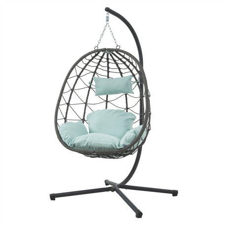Egg Chair with Stand Indoor Outdoor Swing Chair Patio Wicker Hanging Egg Chair HouseOfZazla
