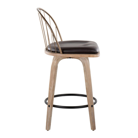 Riley - Farmhouse Fixed Height Counter Stool Round Footrest With Removable Cushion (Set of 2) - White Washed / Antique Copper / Brown HouseOfZazla