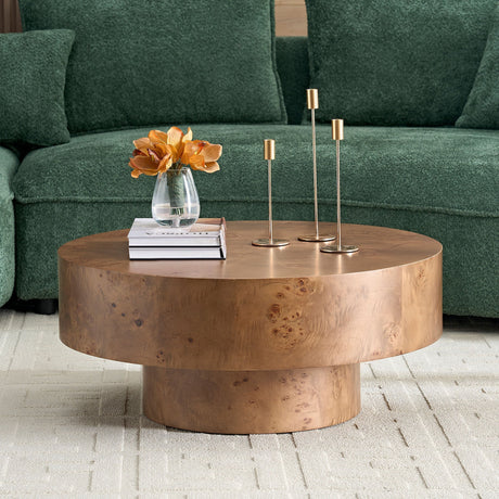 31.49" Burl Wood Veneer Round Coffee Table HouseOfZazla