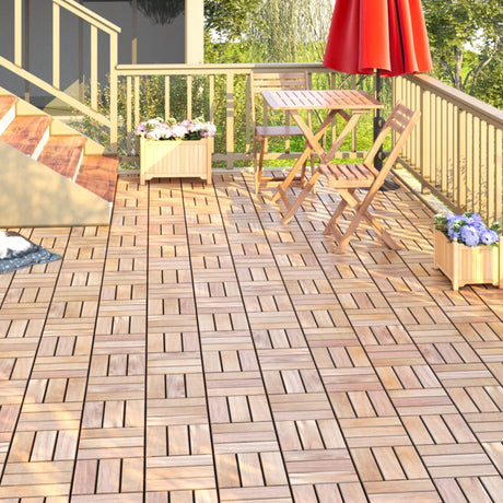 Interlocking Deck Tiles Checker Pattern, Square Acacia Hardwood Outdoor Flooring For Patio, Bancony, Pool Side HouseOfZazla