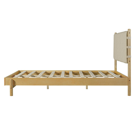 Premium Rubber Wood Platform Bed Frame, Queen Size with Headboard HouseOfZazla