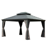 10' x 12' Hardtop Gazebo Outdoor Metal Gazebo with Galvanized Steel Double Roof Canopy, Aluminum Frame, Curtains and
