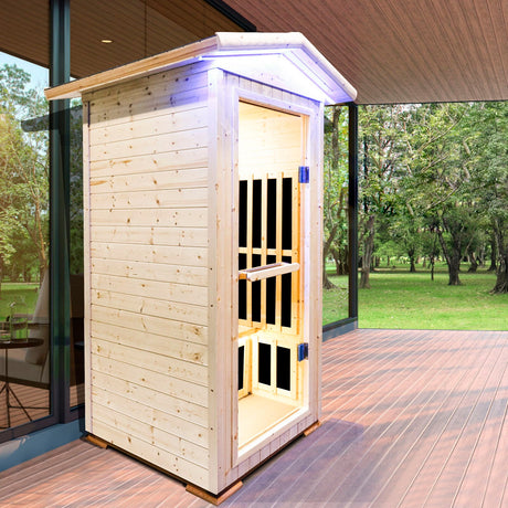 Single Person Spruce Far Infrared Sauna With Ambient Lighting And Bluetooth Music - Natural HouseOfZazla