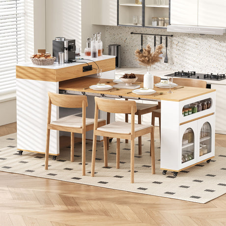Extendable Dining Table With Folding Top, Rolling Kitchen Island With Drawers And Power Outlet HouseOfZazla