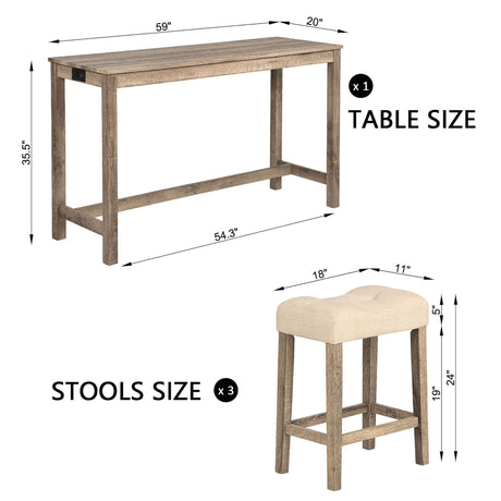 4 Piece Bar Table Set With Power Outlet, 3 Padded Stools HouseOfZazla