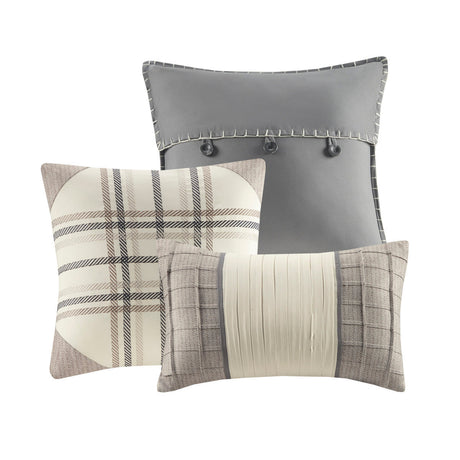 7 Piece Herringbone Comforter Set Neutral Queen HouseOfZazla