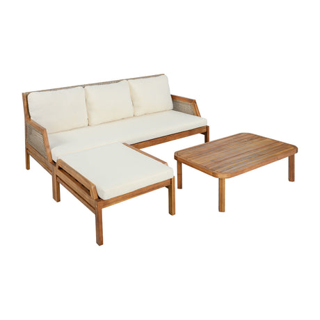 3 Piece Acacia Wood Patio Furniture Set with Coffee Table HouseOfZazla