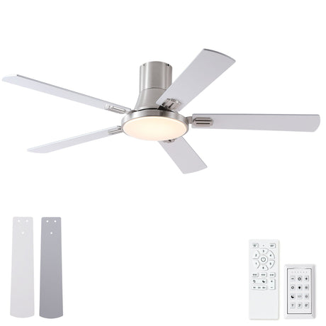 Flush Mount Ceiling Fans With LED Light And Remote Control, 5 Blades HouseOfZazla