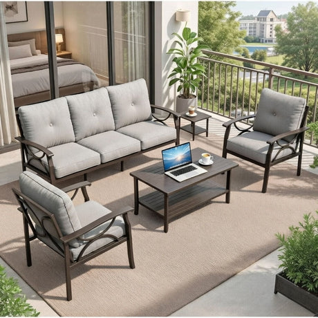Patio Furniture Set with Coffee Table and Cushions for Backyard HouseOfZazla