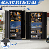 Heavy Duty Rolling Cabinet With Lock, Garage Storage Cabinet, 4 Adjustable Shelves For Tool Organization