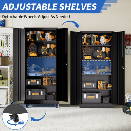 Heavy Duty Rolling Cabinet With Lock, Garage Storage Cabinet, 4 Adjustable Shelves For Tool Organization HouseOfZazla
