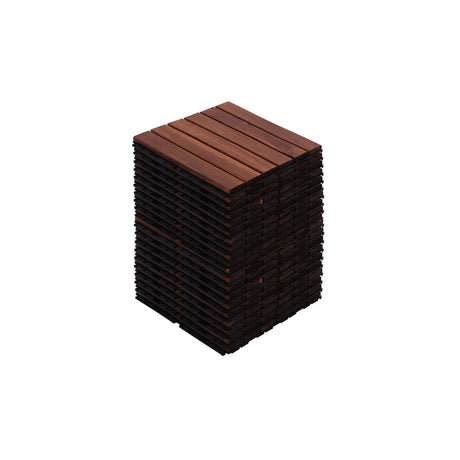 Interlocking Deck Tiles Striped Pattern, Square Acacia Hardwood Outdoor Flooring For Patio, Bancony, Pool Side HouseOfZazla