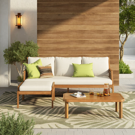 3 Piece Acacia Wood Patio Furniture Set with Coffee Table HouseOfZazla