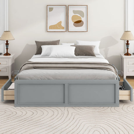 Queen Size Platform Bed Frame With 6 Drawers - Gray HouseOfZazla