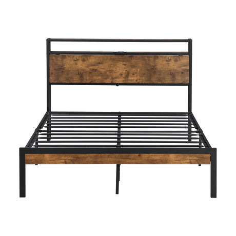 Platform Bed Frame With Wooden Headboard And Footboard, USB Liner HouseOfZazla