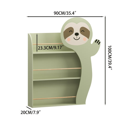 Sloth Bookshelf, Front Facing Toddler Book Display Rack With 3 Tiers, Cute Animal Design - Sage Green HouseOfZazla