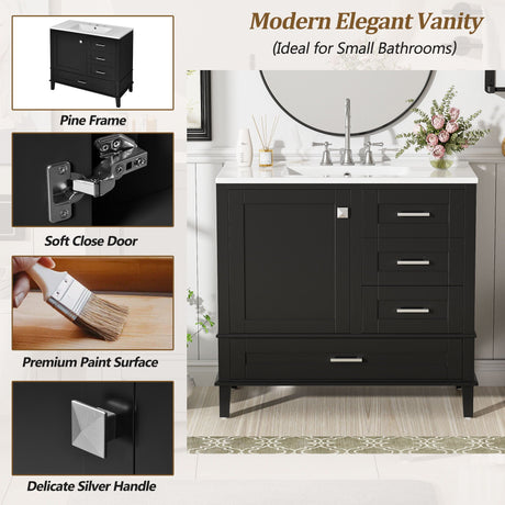 Bathroom Vanity, Modern Bathroom Cabinet With Sink Combo Set, Bathroom Storage Cabinet With A Soft Closing Door And 3 Drawers, Solid Wood Frame HouseOfZazla