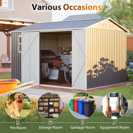 10'x8' Oversized Steel Storage Shed with Window and Lockable Doors HouseOfZazla