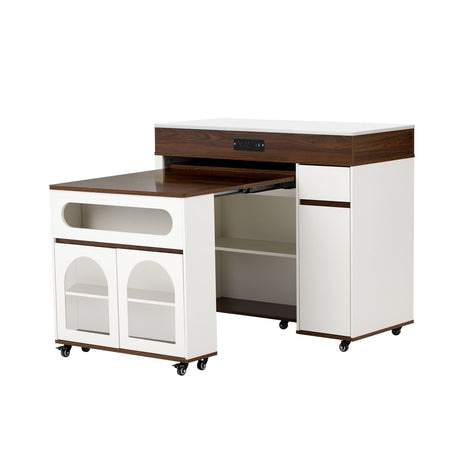 Extendable Dining Table With Folding Top, Rolling Kitchen Island With Drawers And Power Outlet HouseOfZazla