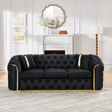 Button Tufted Couch With 2 Pillows, 3 Seater Luxury Chesterfield Sofa HouseOfZazla
