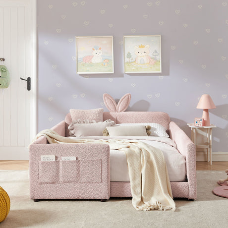 Cute Rabbit Ear Upholstered Platform Bed Frame With Safety Rail HouseOfZazla