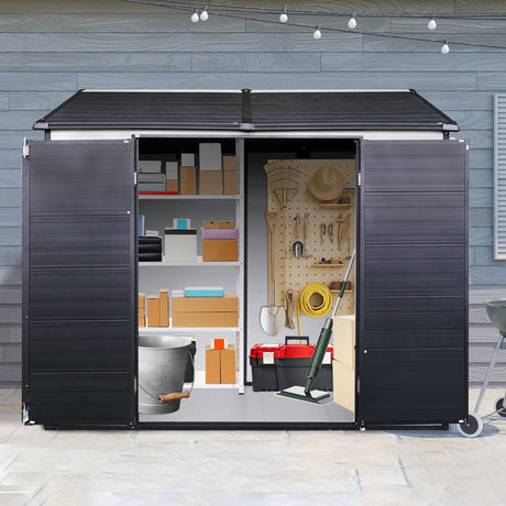 Resin Outdoor Storage Shed With Two - Window And Double - Door, Plastic Shed With Floor For Gargen, Patio, Yard, Lawn HouseOfZazla