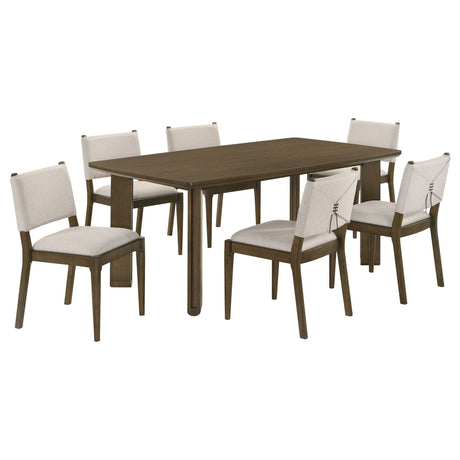 Crispin - 7 Piece Rectangular Dining Table Set With Upholstered Chairs - Brown HouseOfZazla