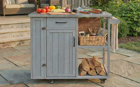 Outdoor Kitchen Island Fir Wood Prep Station with Stainless Steel Top HouseOfZazla