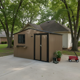 10x8 Ft Outdoor Metal Storage Shed with Window & Flower Rack