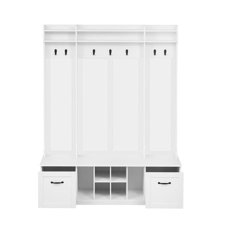 5 In 1 Entryway Bench With Coat Rack, 7 Sturdy Hooks, 2 Spacious Drawers And Adjustable Shelves HouseOfZazla