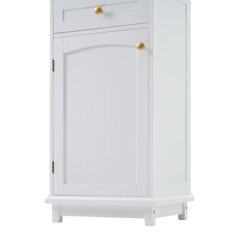 Tall Bathroom Storage Cabinet With Glass Doors, Free-Standing, Two Drawers, And Adjustable Shelves, Board, Painted Perfect For Displaying Your Favorite Items HouseOfZazla