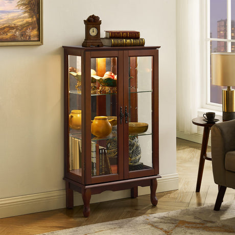 Curio Cabinet Lighted Curio Diapaly Cabinet With Adjustable Shelves And Mirrored Back Panel, Tempered Glass Doors (3 Tier), (E26 Light Bulb Not Included) HouseOfZazla