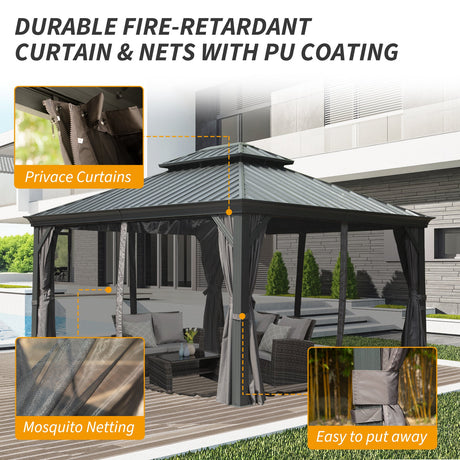 10' x 14' Hardtop Gazebo with Galvanized Steel Double Roof HouseOfZazla