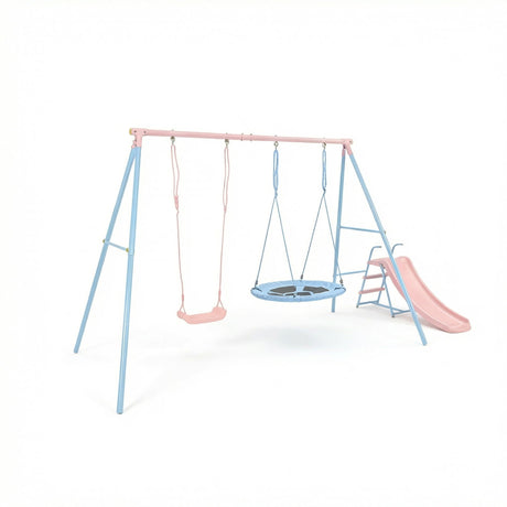 Xns107 - 2 Swing Set With Slide For Outdoor - Blue / Pink HouseOfZazla
