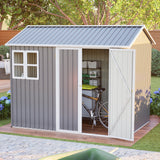 8'x6' Large Steel Storage Shed with Window, Lockable Doors & Sloped Roof