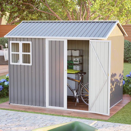 8'x6' Large Steel Storage Shed with Window, Lockable Doors & Sloped Roof HouseOfZazla