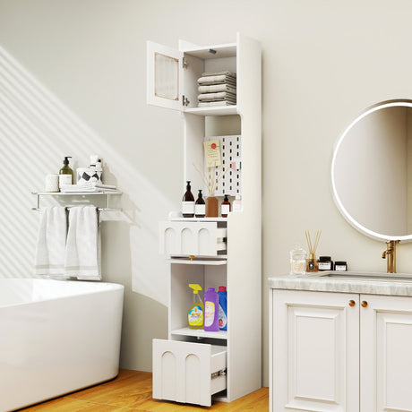 70.87" H Tall Bathroom Storage Cabinet with 1 Door and 2 Drawers HouseOfZazla