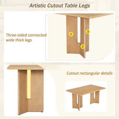 Dining Table Set With 6 Upholstered Chairs, Rectangular Table With Cutout Legs HouseOfZazla