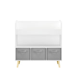 Bookshelf With 3 Bins, Storage Shelf For Toys And Books - White