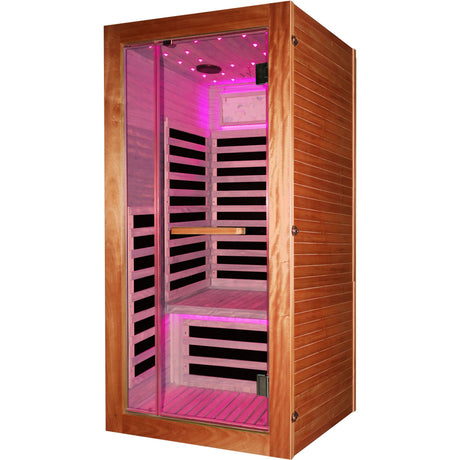 Single Person Sauna Room With LED Lighting, Epoxy Heating Plates, And Compact Design - American White Oak HouseOfZazla