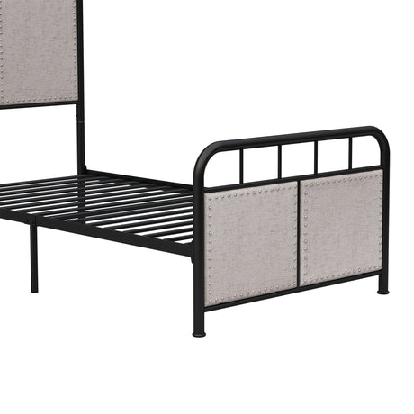 Twin Size Linen Upholstered Platform Metal Bed Frame with Fabric Headboard and Footboard HouseOfZazla