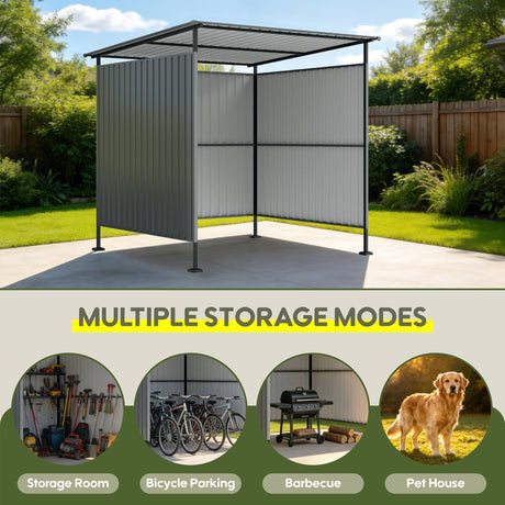 6x6FT Outdoor Pergola with Hardtop Roof, Lean-to Metal Shelter HouseOfZazla