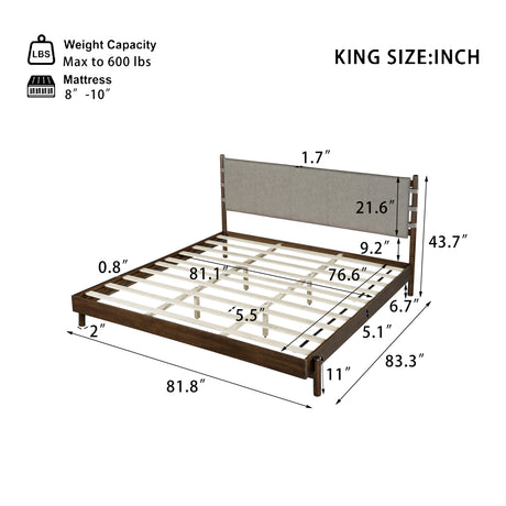 Premium Rubber Wood Platform Bed Frame, King Size with Headboard HouseOfZazla