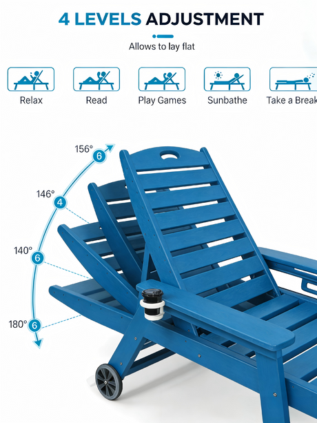 HDPE Chaise Lounge Chair Outdoor with Adjustable Backrest HouseOfZazla